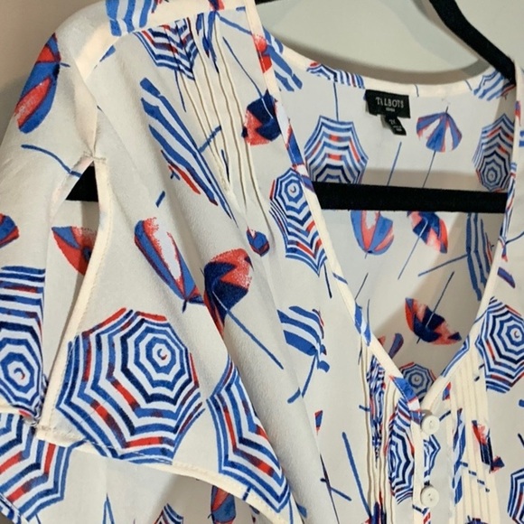 Talbots Plus Beach Umbrella Flutter Sleeve Blouse - Picture 9 of 12